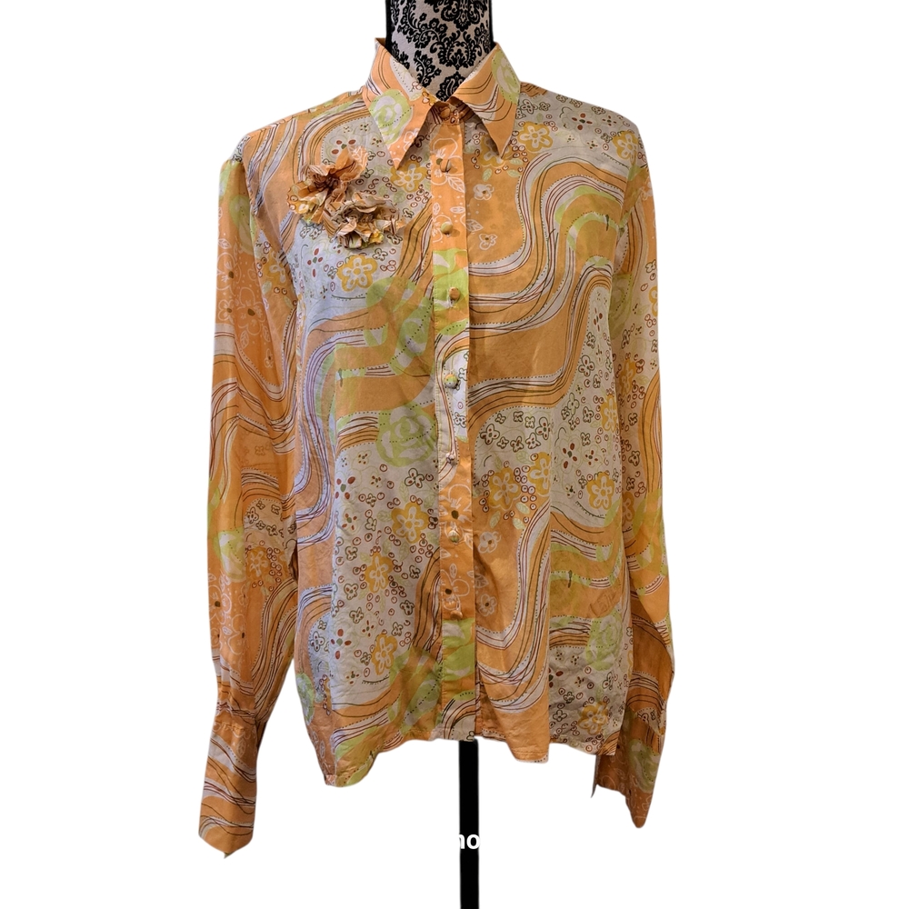Notations  Silk Floral Button Down Shirt Top Size L